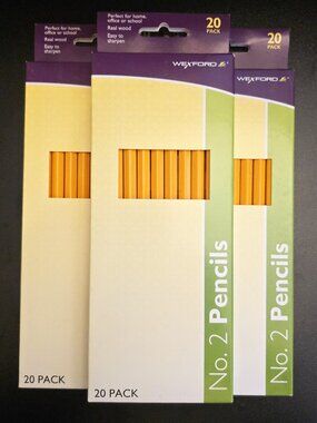 60 Wexford Pencils No. 2 Real Wood w/Erasers Easy to Sharpen Pack of 3 - 20 each